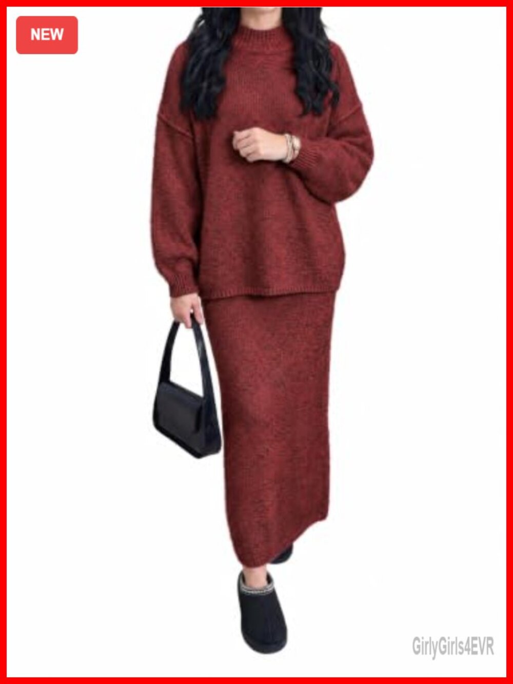 Oversized 2 Piece Sweater Skirt Set High Neck Long Sleeve Knit Outfit